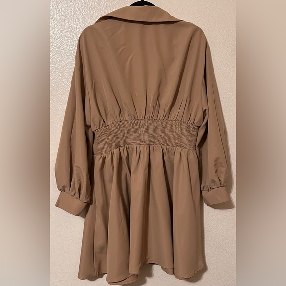 NWT MOD Plus Drop Shoulder Fold Pleated Detail Dress - size 1X color Khaki - Picture 3 of 7